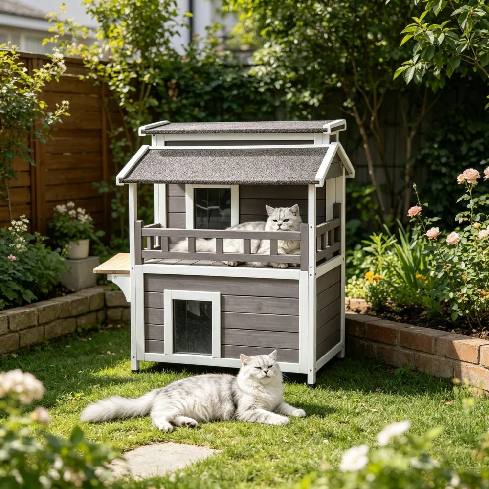 Wooden Cat House with Easy to Clean and Waterproof Protection for Outdoor