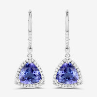 4.61 Carat Genuine Tanzanite and White Diamond 14K White Gold Earrings