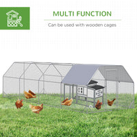 Large Chicken Coop Metal Chicken Run with Waterproof and Anti-UV Cover, Flat Shaped Walk in Fence Cage Hen House for Out