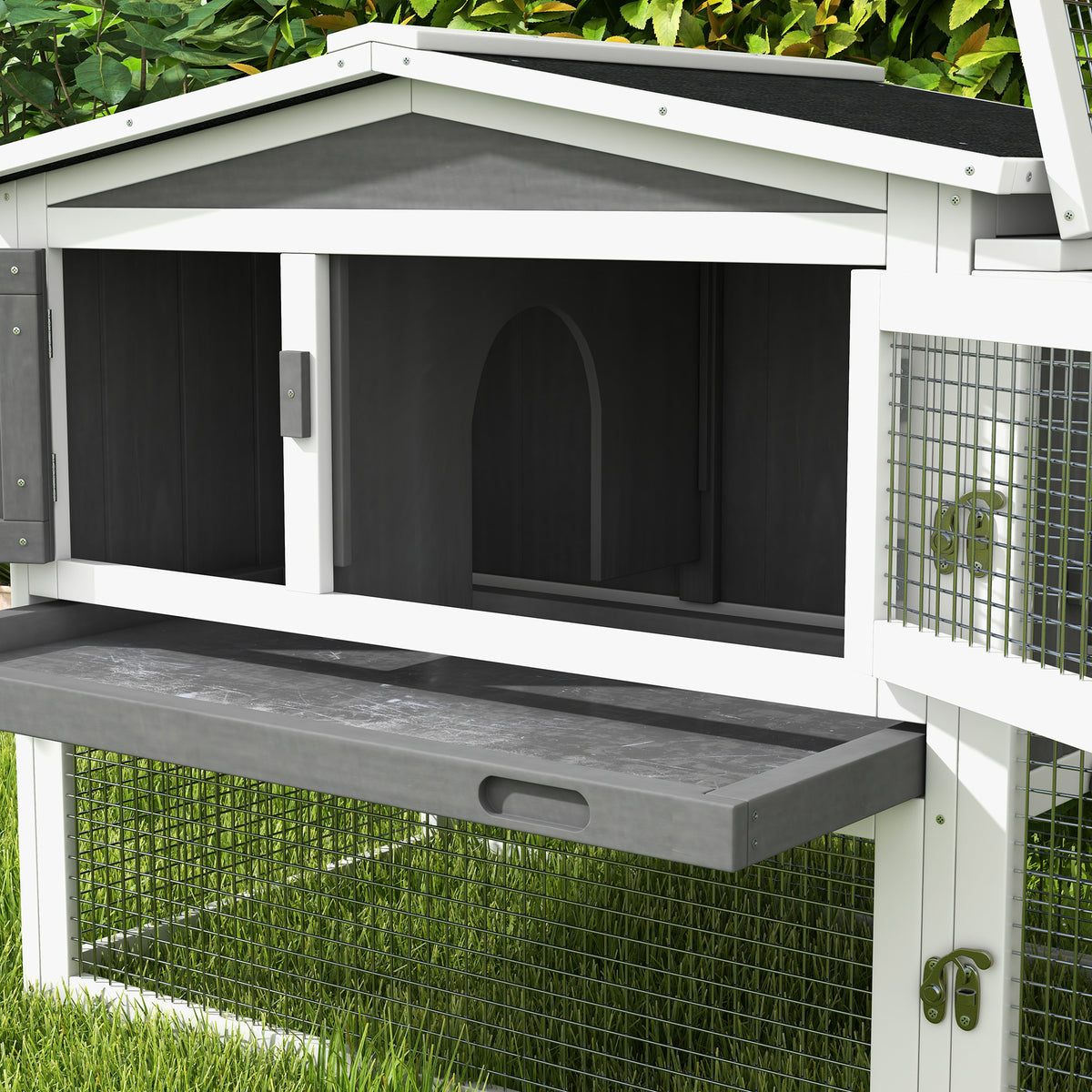 Rabbit Hutch 2-Story Bunny Cage, Guinea Pig Cage Indoor Outdoor, Small Animal House with Slide Out Tray, for Rabbits, Ch