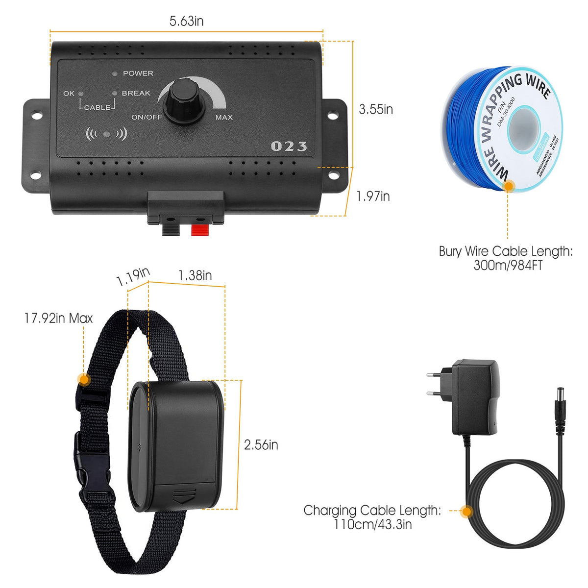 1Set Electric Dog Fence System Pet Tone Shock Boundary Containment Water Resistant Collar Receiver For Small Medium Larg
