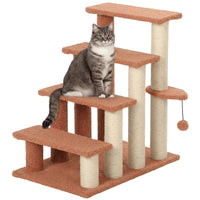 4 Levels Cat Steps with Scratching Posts for High Bed, Sofa, Brown