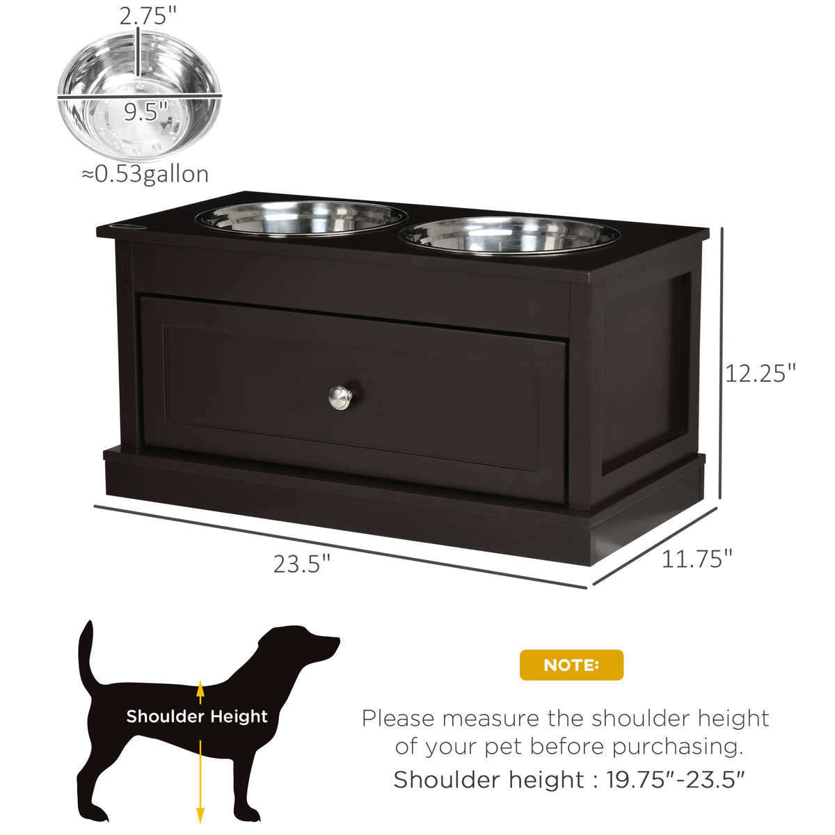 Large Elevated Dog Bowls with Storage Drawer Containing 11L Capacity, Raised Dog Bowl Stand Pet Food Bowl Dog Feeding St