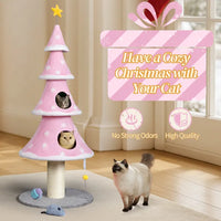 59in Large Tall Christmas Tree Cat Tower With 2 Cat Condos & Scratching Post, Soft Fleece Cat Tree With Teaser Toy & Stu