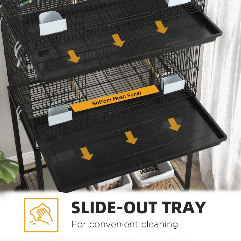 Double Stackable Bird Cage On Wheels W Stand, For Canaries