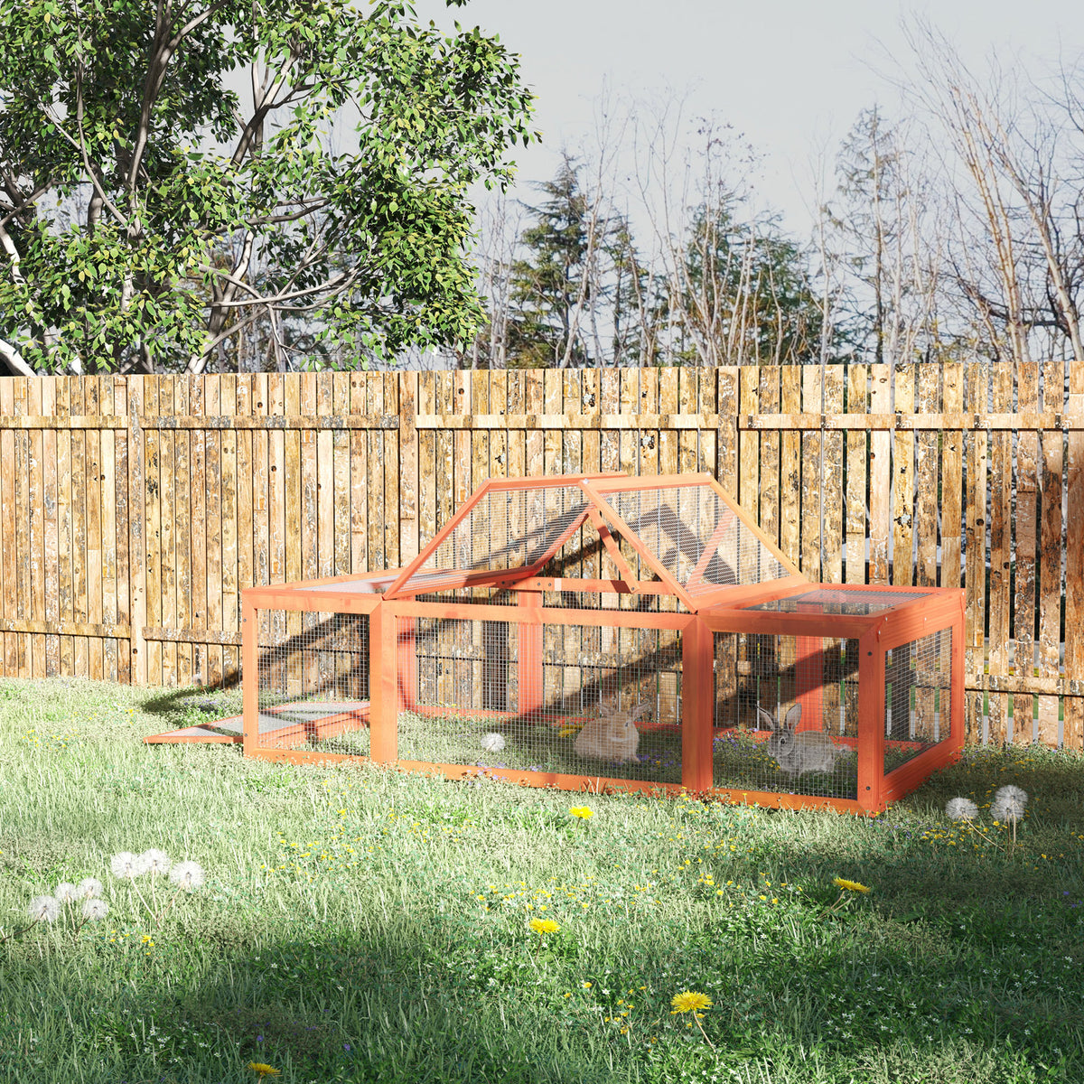 Large Wooden Rabbit Hutch Small Animal Habitat Enclosure Outdoor Run and Lockable Doors - Natural