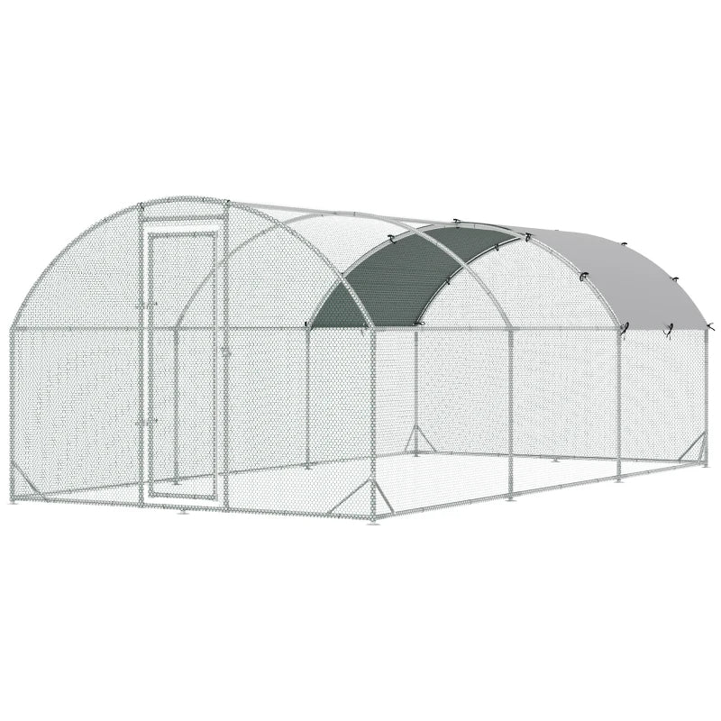 Large Chicken Coop Metal Chicken Run With Waterproof And Anti-UV Cover, Dome Shaped Walk-in Fence Cage Hen House For Out