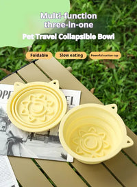 3-in-1 Pet Travel Collapsible Bowl Foldable Slow-Feeder With Strong Suction Cups Portable Silicone Dog Bowl With Hook Fo