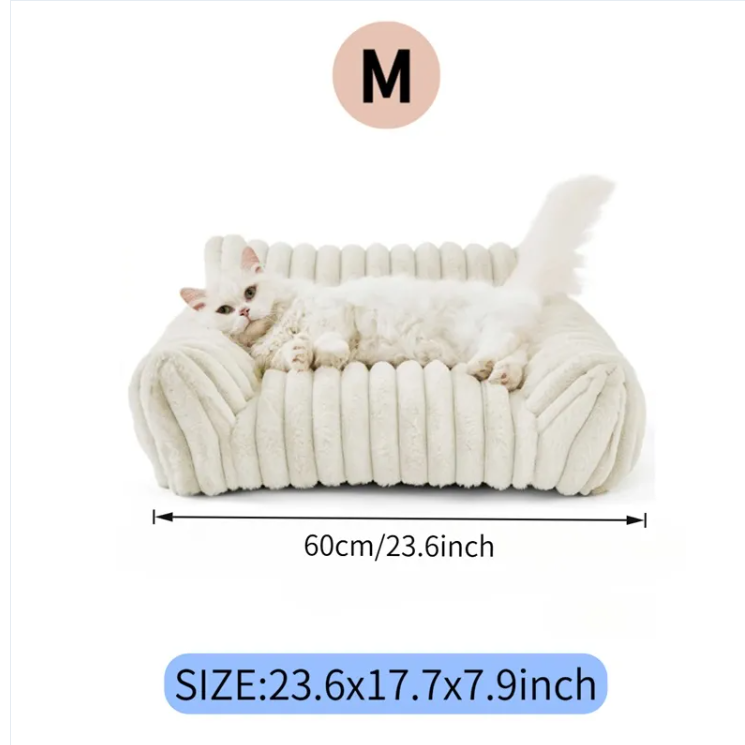 Cute Cat Couch For Pets - Fluffy Cat Beds With Premium Soft Corduroy Fleece, Fuzzy Cats Beds For Indoor Cats With Remova