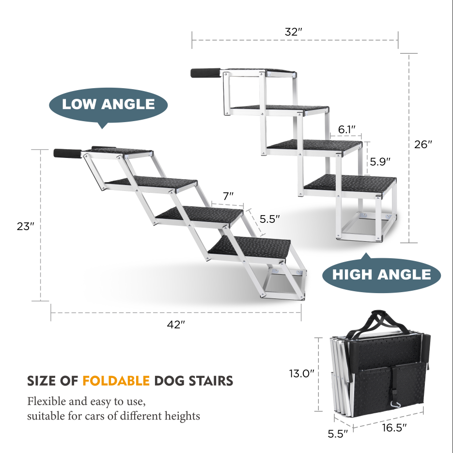 Foldable Dog Ramp For Cars, SUVs, Trucks, Portable Pet Dog Stairs For Large Dogs With Non-Slip Surface & Reinforced Desi