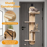 Door Hanging Cat Tree 5-Level Height Adjustable 4-Tier Climber No-Drill for Apartment Beige
