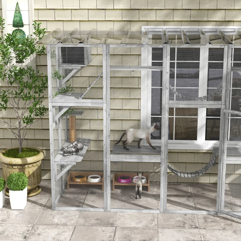Playground Cat Window Box Outside Enclosure For Multiple Cats W Shelves & Bridges, Gray,Multiple Packages Shipped. Pleas