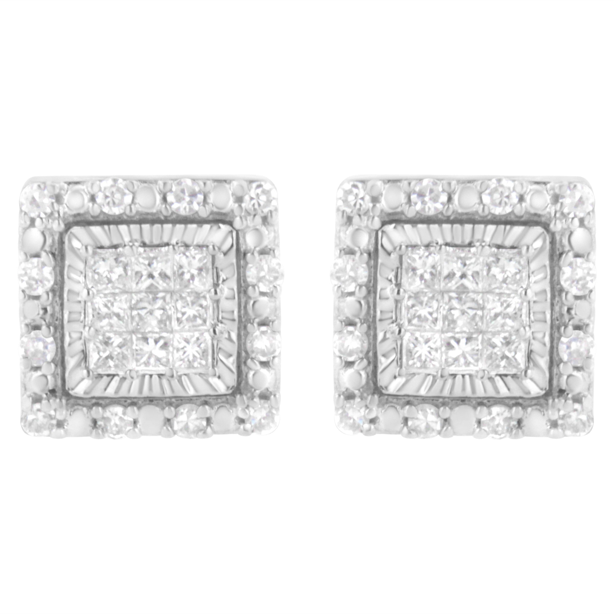 10K White Gold 1/2 cttw Invisible Set Princess-Cut Diamond Square Stud Earring (I-J Color, I1-I2 Clarity)