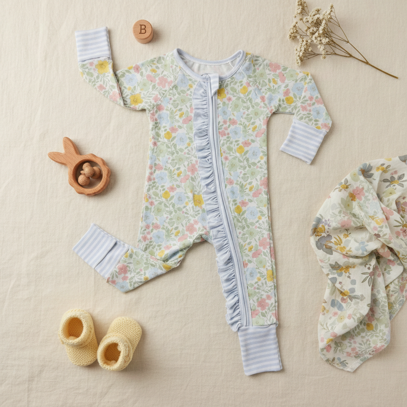 Bamboo blossom ruffle zippie - BIG FRENCHIES