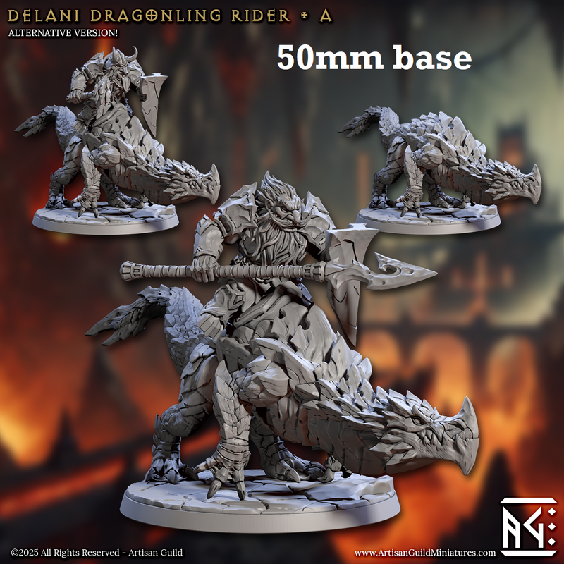 Delani Dragonling Rider: Sculpt A (Dwarven Dragonrider Cavalry Unit)-3D Printed Miniatures-BIG FRENCHIES-All Systems Go Games