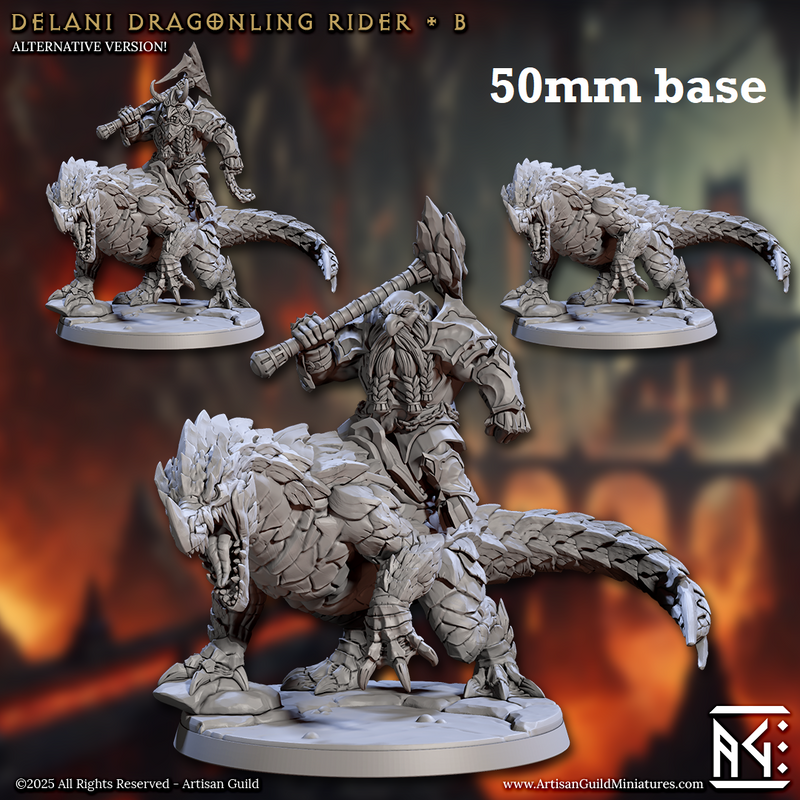 Delani Dragonling Rider: Sculpt B (Dwarven Dragonrider Cavalry Unit)-3D Printed Miniatures-BIG FRENCHIES-All Systems Go Games
