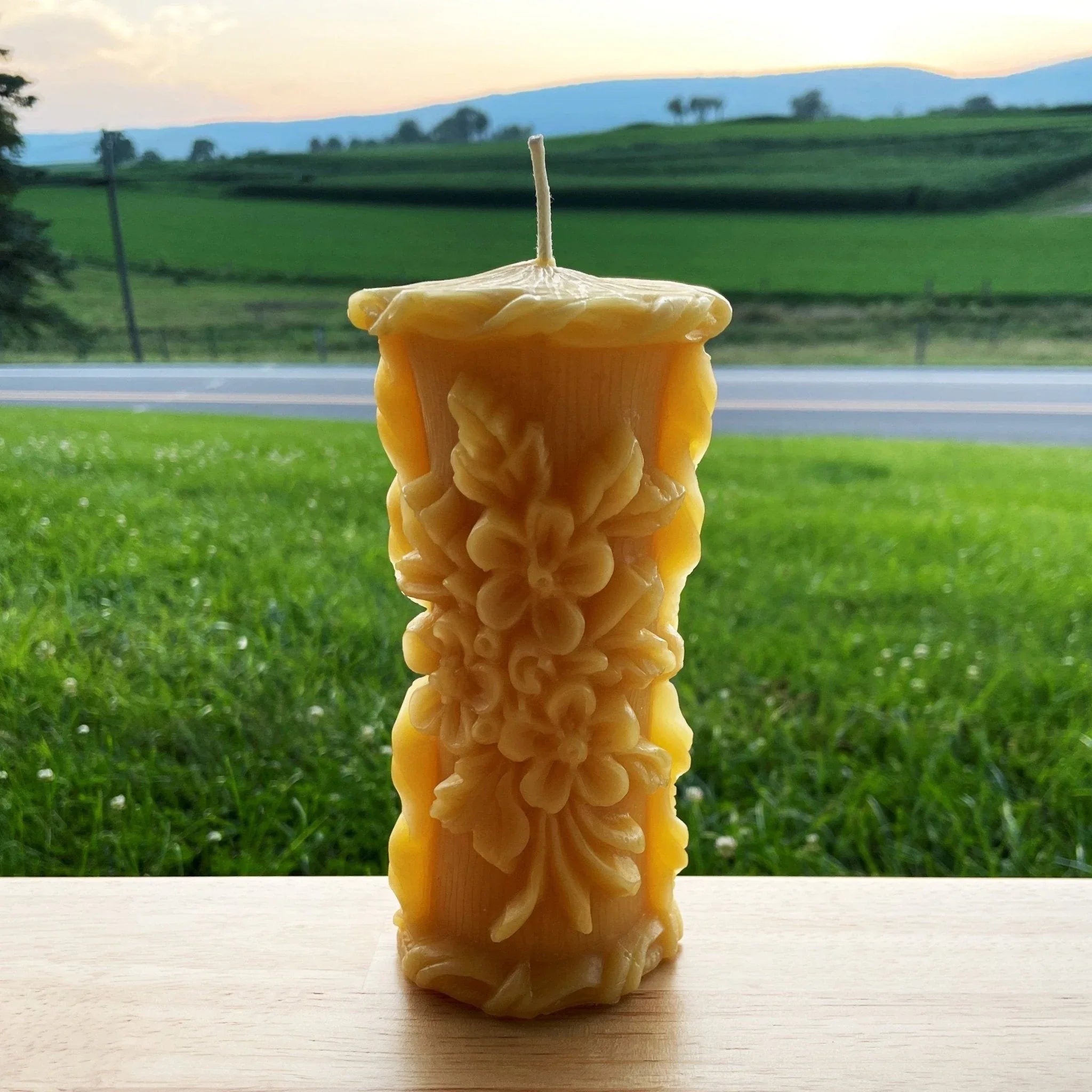 Delicate Floral Beeswax Pillar Candle - BIG FRENCHIES