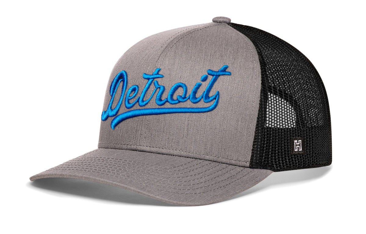 Detroit Blue Script Trucker Hat  |  Michigan Snapback