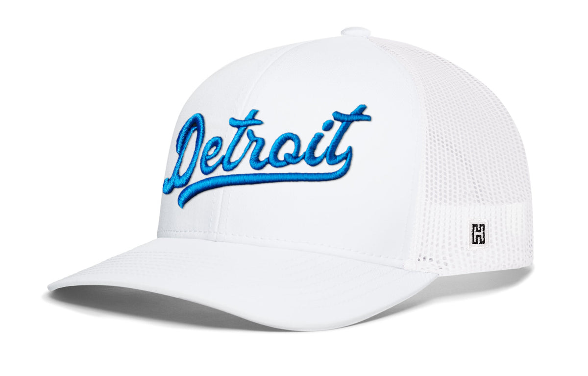 Detroit Blue Script Trucker Hat  |  Michigan Snapback