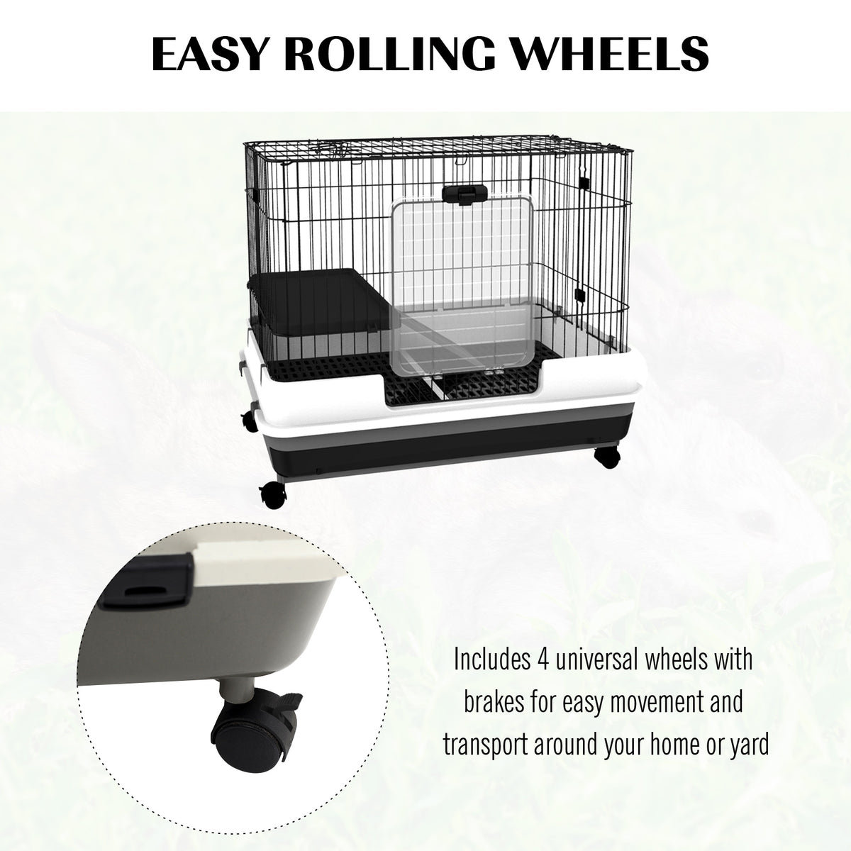 2-Level Small Animal Cage Rabbit Hutch with Wheels, Removable Tray, Platform and Ramp for Bunny, Chinchillas, Ferret, Bl