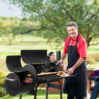 Barrel Charcoal Grill with Offset Smoker, All Metal Outdoor Smoker with Side Table and Wheels for Outdoor Garden Patio a