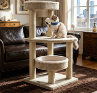 36" Compact SpaceSaving Cat Activity Center, HeavyDuty Stable Cat Climbing Furniture with Plush Rest Areas & Pompom Toy 