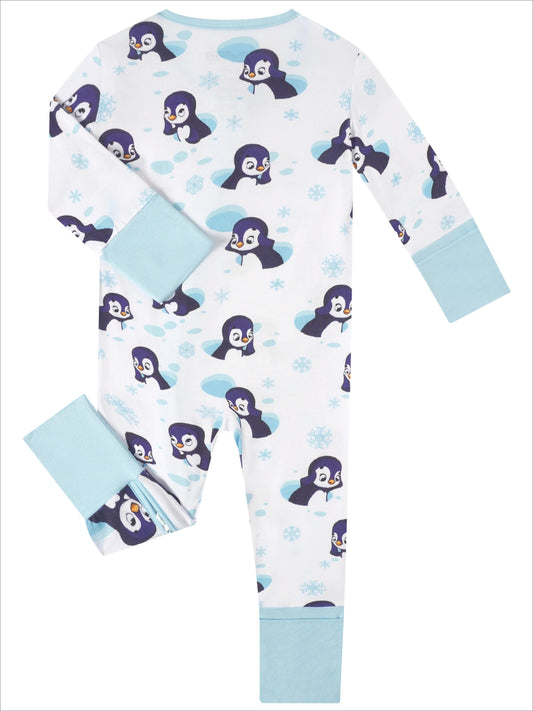 PoshTOT Snowman Penguin Bamboo Baby Convertible Zippy Romper