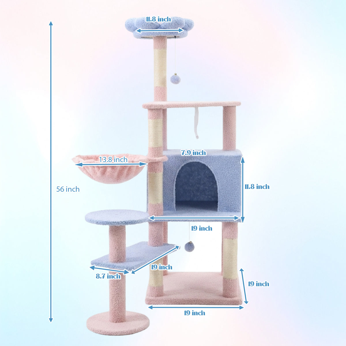 flower cat tree with large condo removable flower cushion and hammock blue