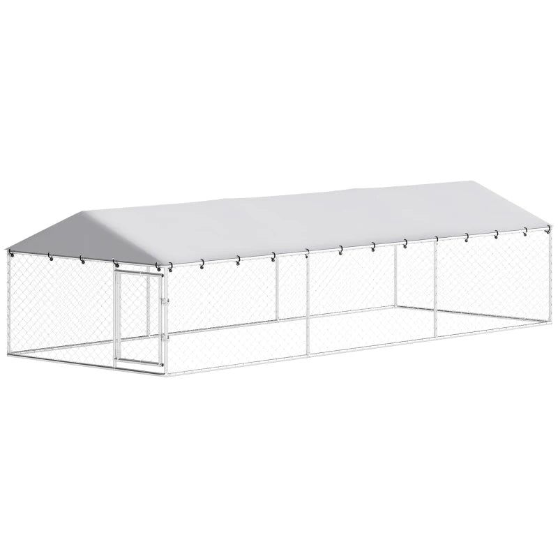 PawHut 20' X 7.5' X 5' Dog Kennel Outdoor For Large Dogs With Waterproof Roof, Silver,For Multiple Parcels Of Goods, Ple