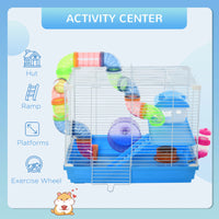 18"L Hamster Cage, Small Animal House, 2-Level Rat Gerbil Haven with Tunnel Tube System, Exercise Wheel, Water Bottle, F