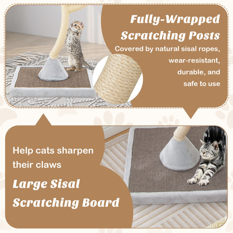 70" Tall Metal Cat Tree Tower with 3 Plush Perches & Sisal Scratching Posts - BIG FRENCHIES
