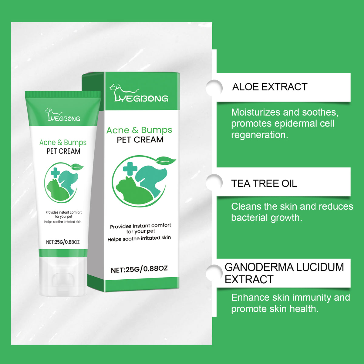 Pet Acne & Bumps Skin Cream, Soothing Skin For Dogs & Cats, Relief Redness Irritated Skin With Calendula & Ganoderma Ext
