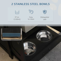 Pet Food Storage Container Dog Feeding Station w/ Adjustable Panel, Hooks, for Medium Sized Dogs, Black