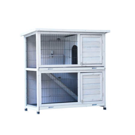 Rabbit Hutch Outdoor, 2-Story Rabbit Cage Indoor With Run, Bunny Cage With 2 Removable No-Leak Trays, Pet Cages With Non