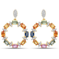 4.12 Carat Genuine Multi Sapphire .925 Sterling Silver Earrings