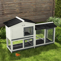 62" Rabbit Hutch, Wooden Bunny Hutch, Guinea Pig Cage, Small Animal Enclosure with Run Area, Removable Tray, Asphalt Roo