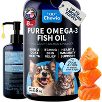 Omega 3 Fish Oil for Dogs and Cats  Healthy Skin and Coat Support Supplement  Omega 3 6 9 EPA DHA Fatty Acids  Itchy Skin, Shedding, Immunity, Joint  Wild Caught Salmon and Pollock Food Topper