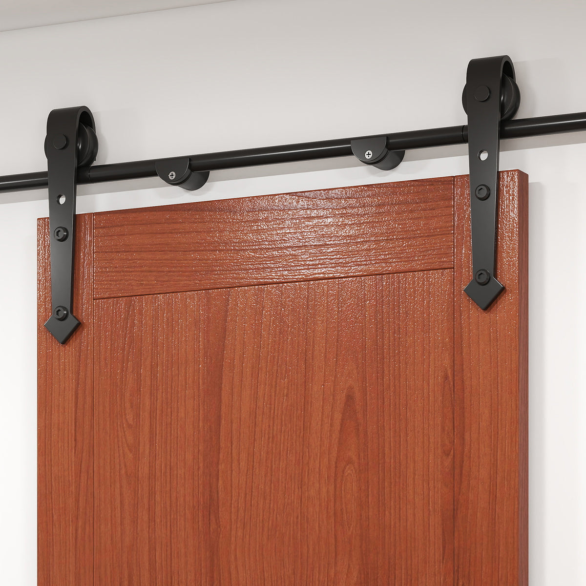 6FT Barn Door Hardware Kit Heavy Duty Sliding Door Track Kit With Floor Guide For Interior Exterior Fit 30-32in Wide Pan