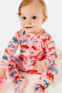 Soft & Stretchy Zipper Footie - Dinosaur Garden