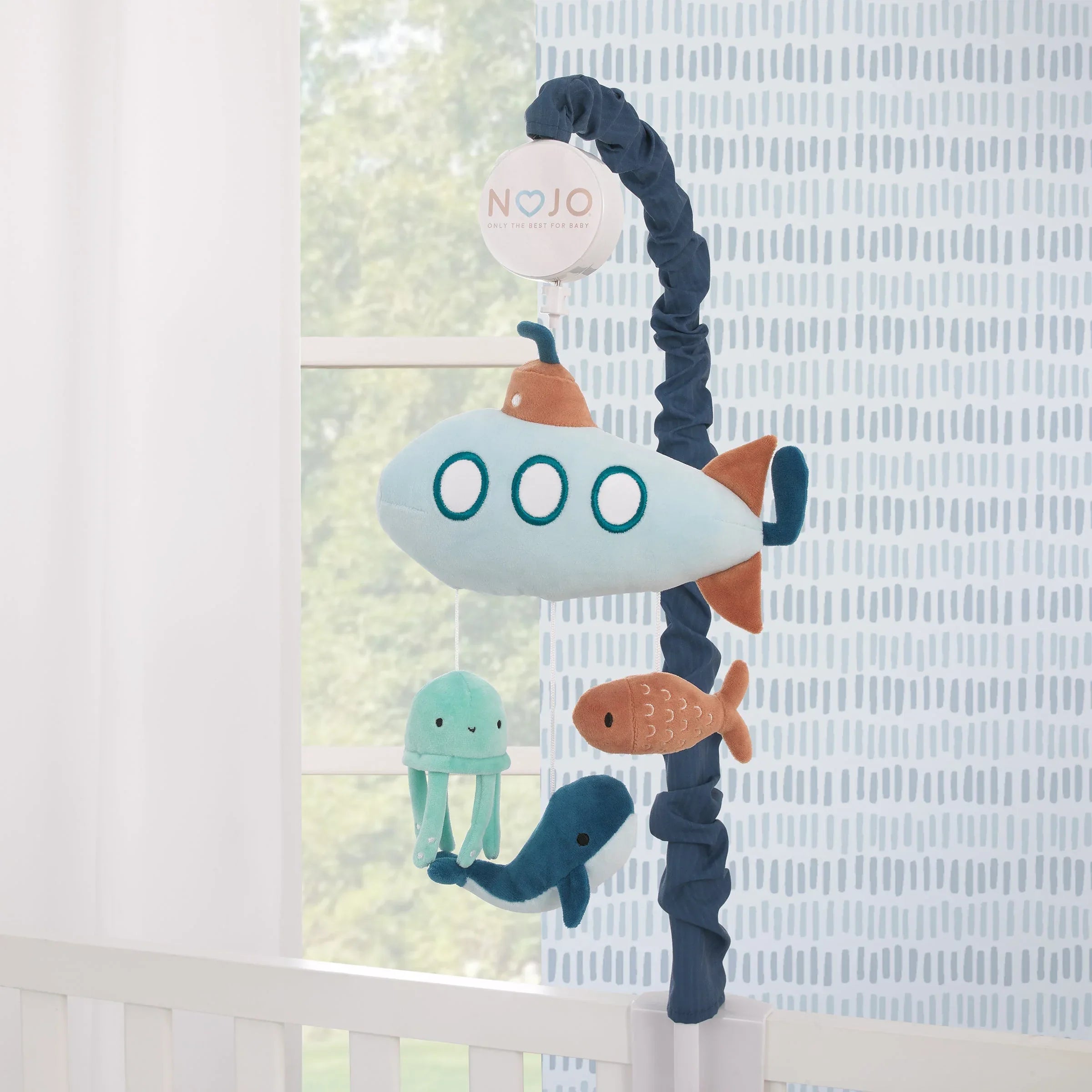Explore Dream Discover Light Blue, Navy, and Aqua Submarine Plush Musical Mobile - BIG FRENCHIES