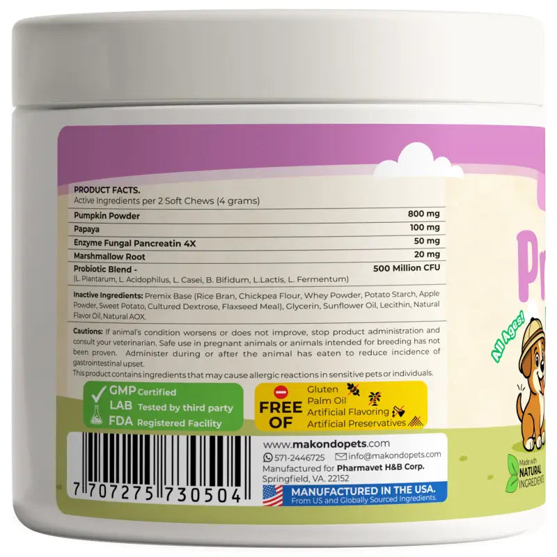 Dog Probiotics Digestive Enzymes - 120 Soft Chews - BIG FRENCHIES