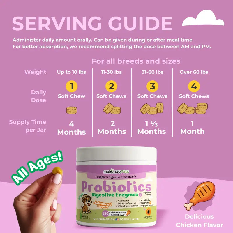 Dog Probiotics Digestive Enzymes - 120 Soft Chews - BIG FRENCHIES
