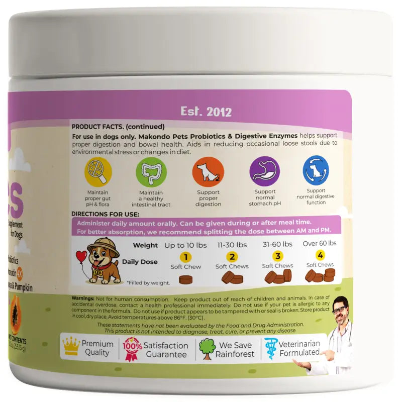 Dog Probiotics Digestive Enzymes - 120 Soft Chews - BIG FRENCHIES