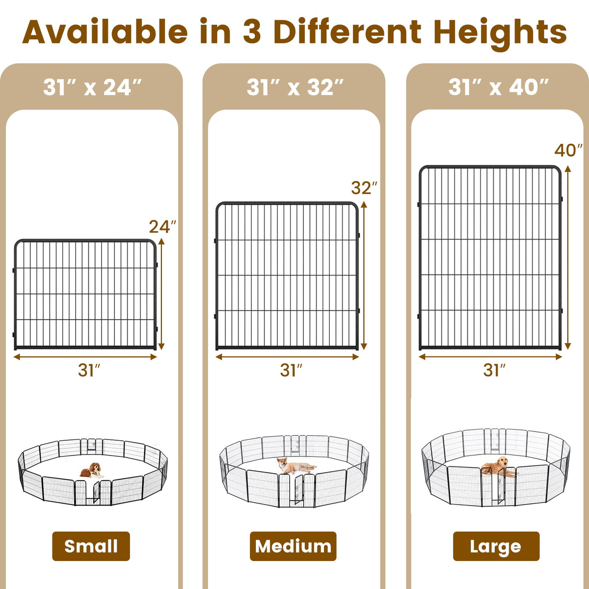 16 Panel 24/32/40 Inches Height Dog Playpen with Lock and Large Door