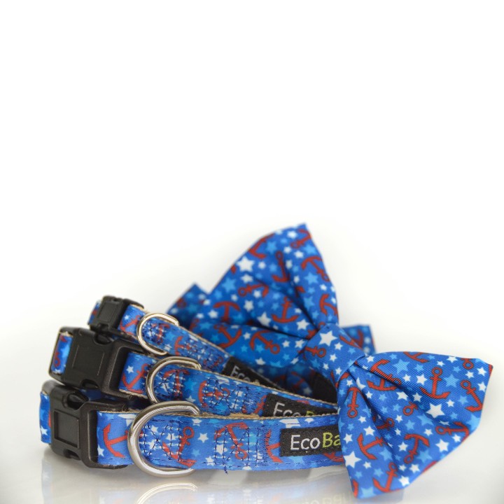 EcoBark Bow Tie Collar - Nautical Print - BIG FRENCHIES