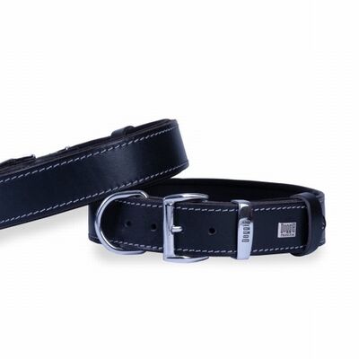 Doggie Comfort Leather Dog Collar Adjustable Black 3.5x60 cm