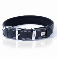Doggie Comfort Black Leather Dog Collar Soft Padded 50cm