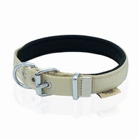 Doggie Comfort Woven Dog Collar Khaki Leather Details 30-35cm