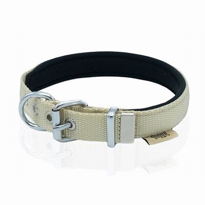 Doggie Comfort Woven Dog Collar Khaki Leather Details 30-35cm