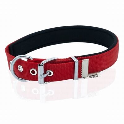 Doggie Comfort Woven Dog Collar Red Padded Adjustable 50cm